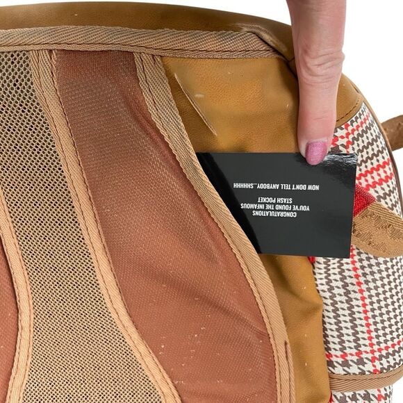 Sprayground Turbo 500 DLXV plaid limited edition backpack tan vegan leather - Picture 7 of 16